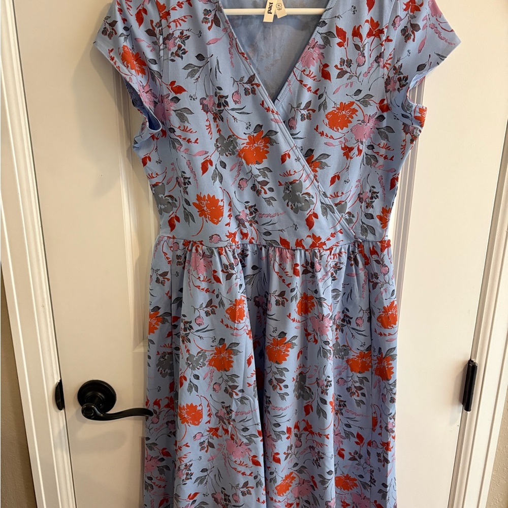 Pact Floral Wrap Dress in Blue and Red